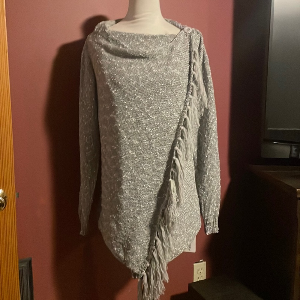 Ceasikery Asymmetrical Grey Wrap Sweater New